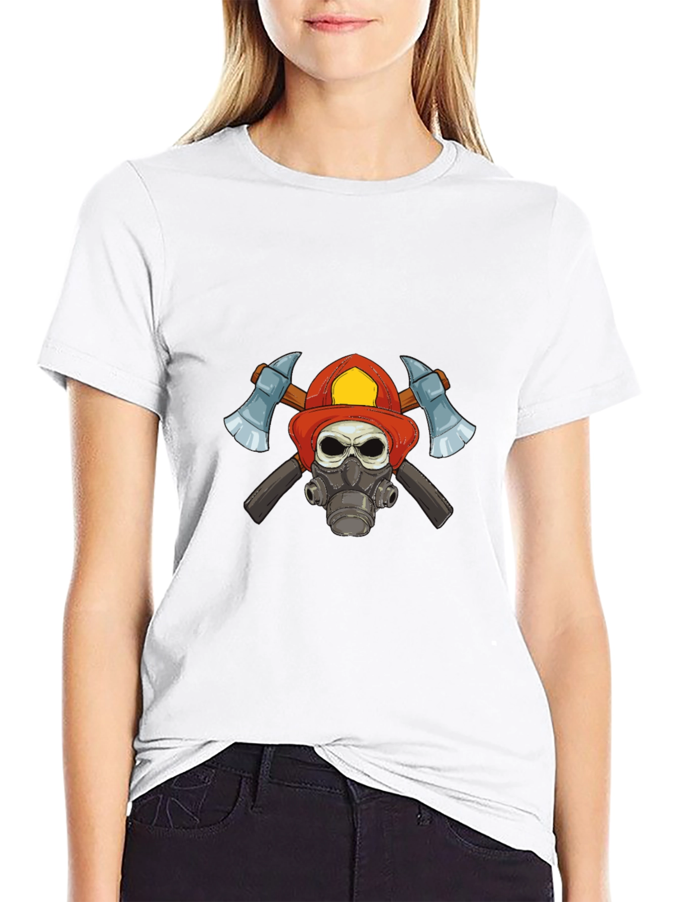 Firefighter Skull Graphic T-Shirt