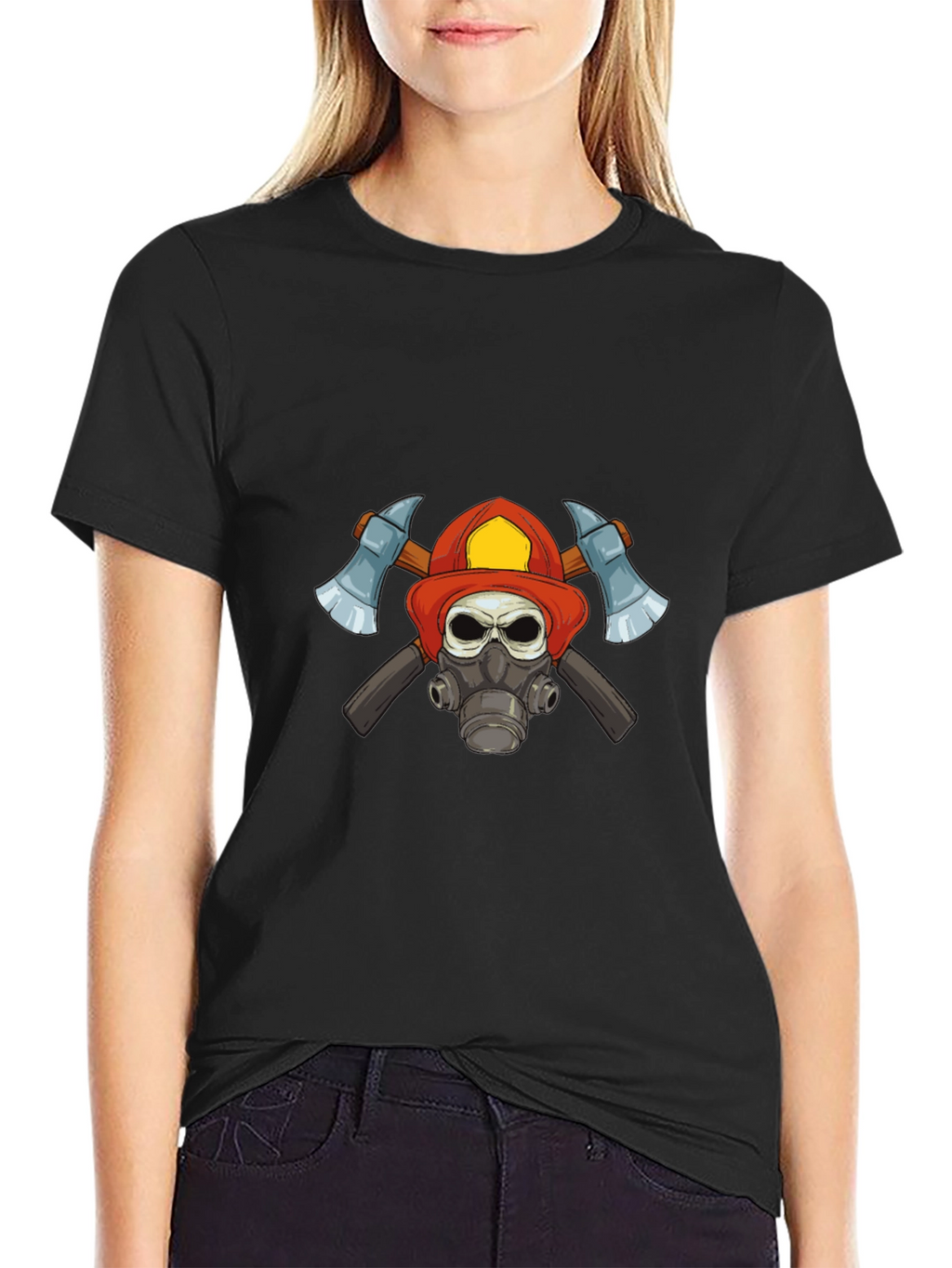 Firefighter Skull Graphic T-Shirt