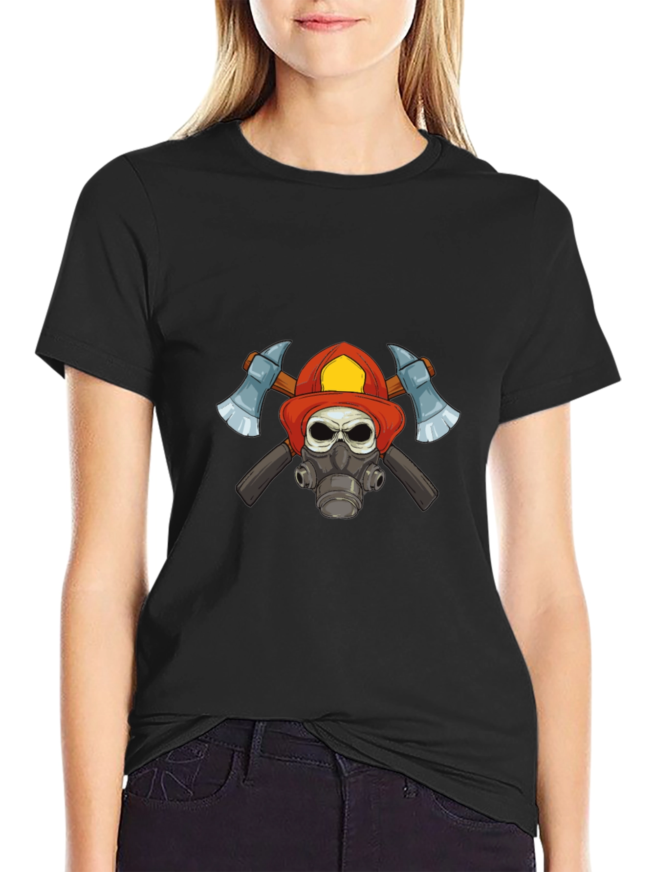 Firefighter Skull Graphic T-Shirt