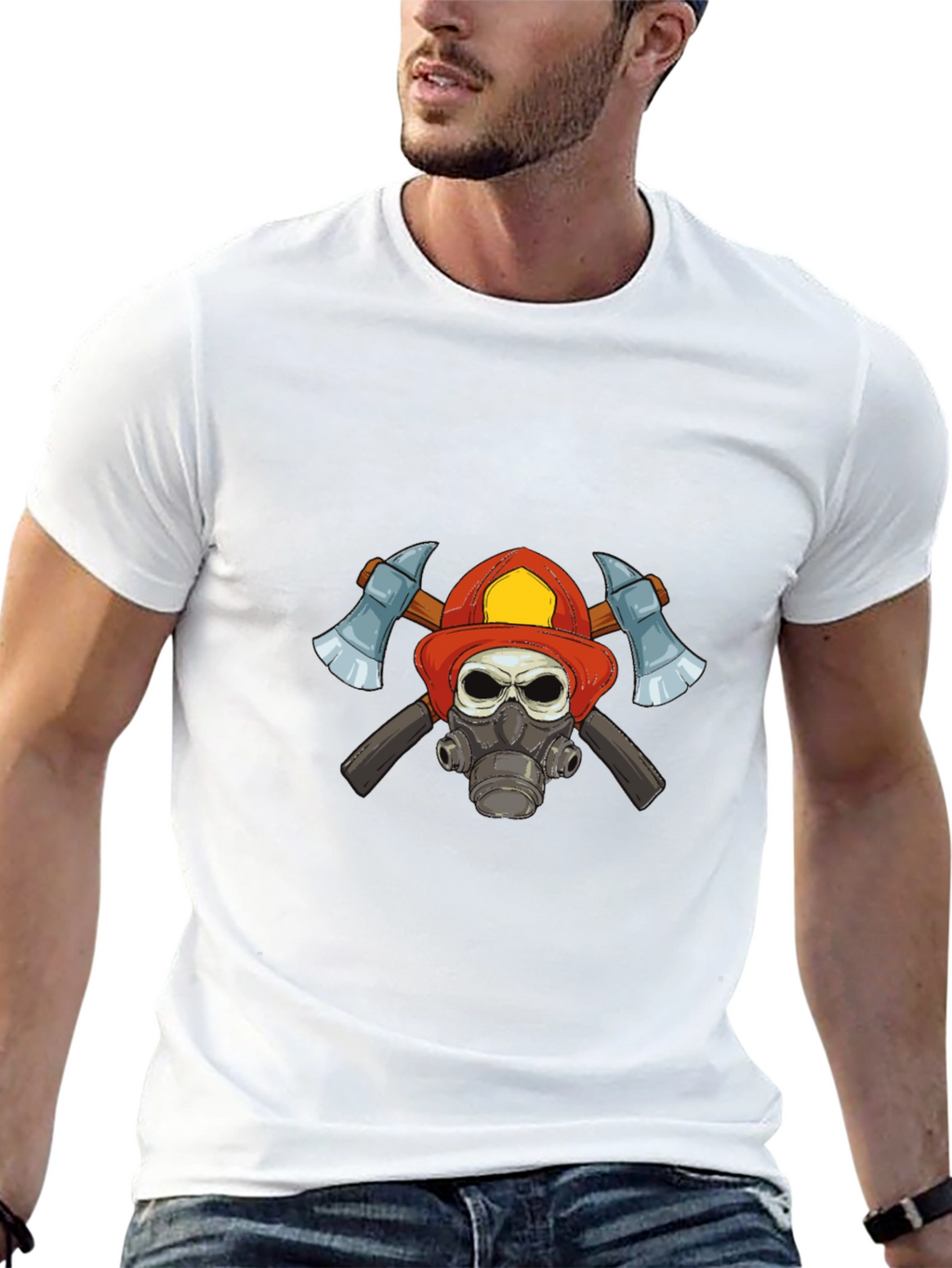 Firefighter Skull Graphic T-Shirt
