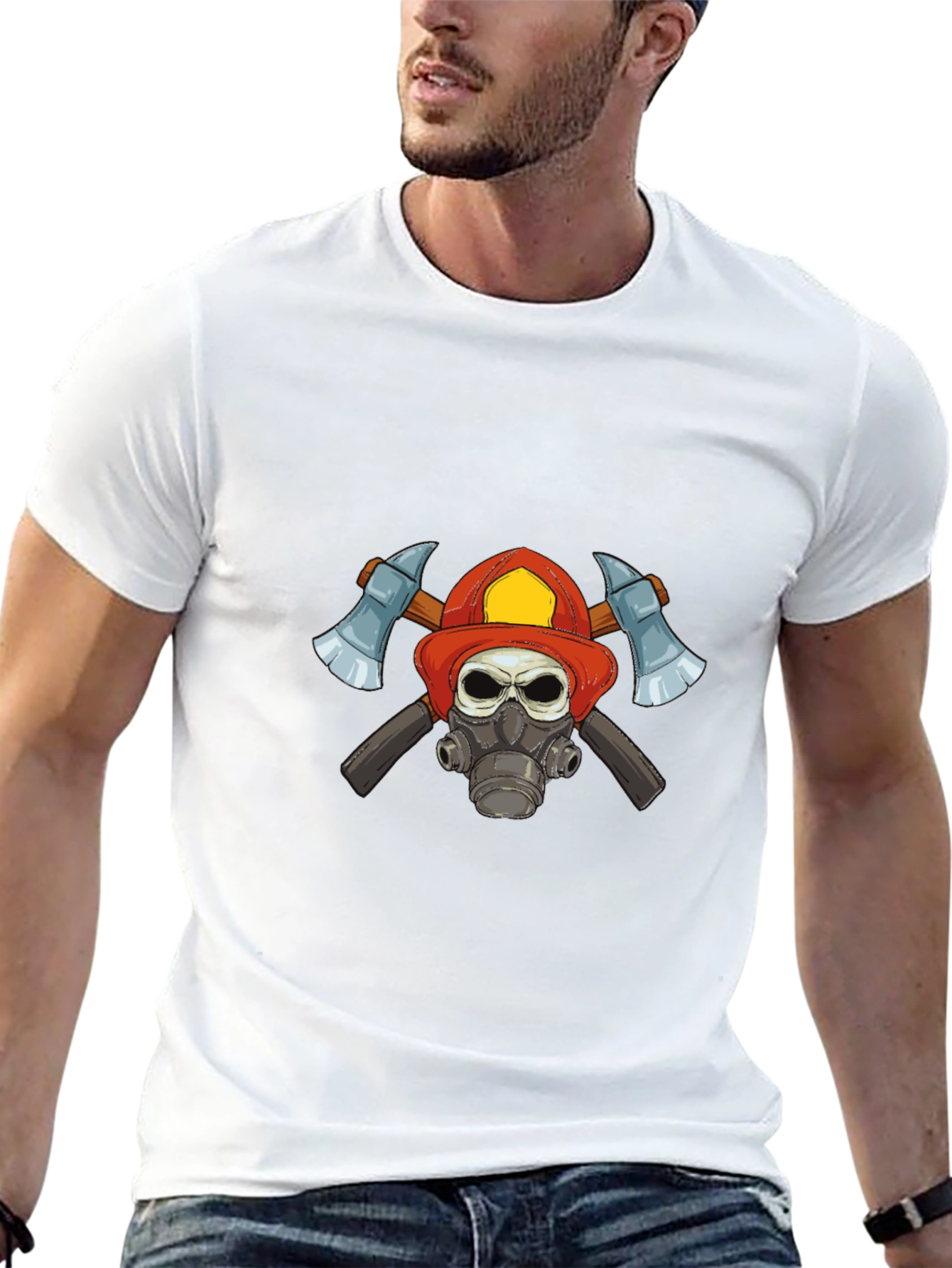Firefighter Skull Graphic T-Shirt
