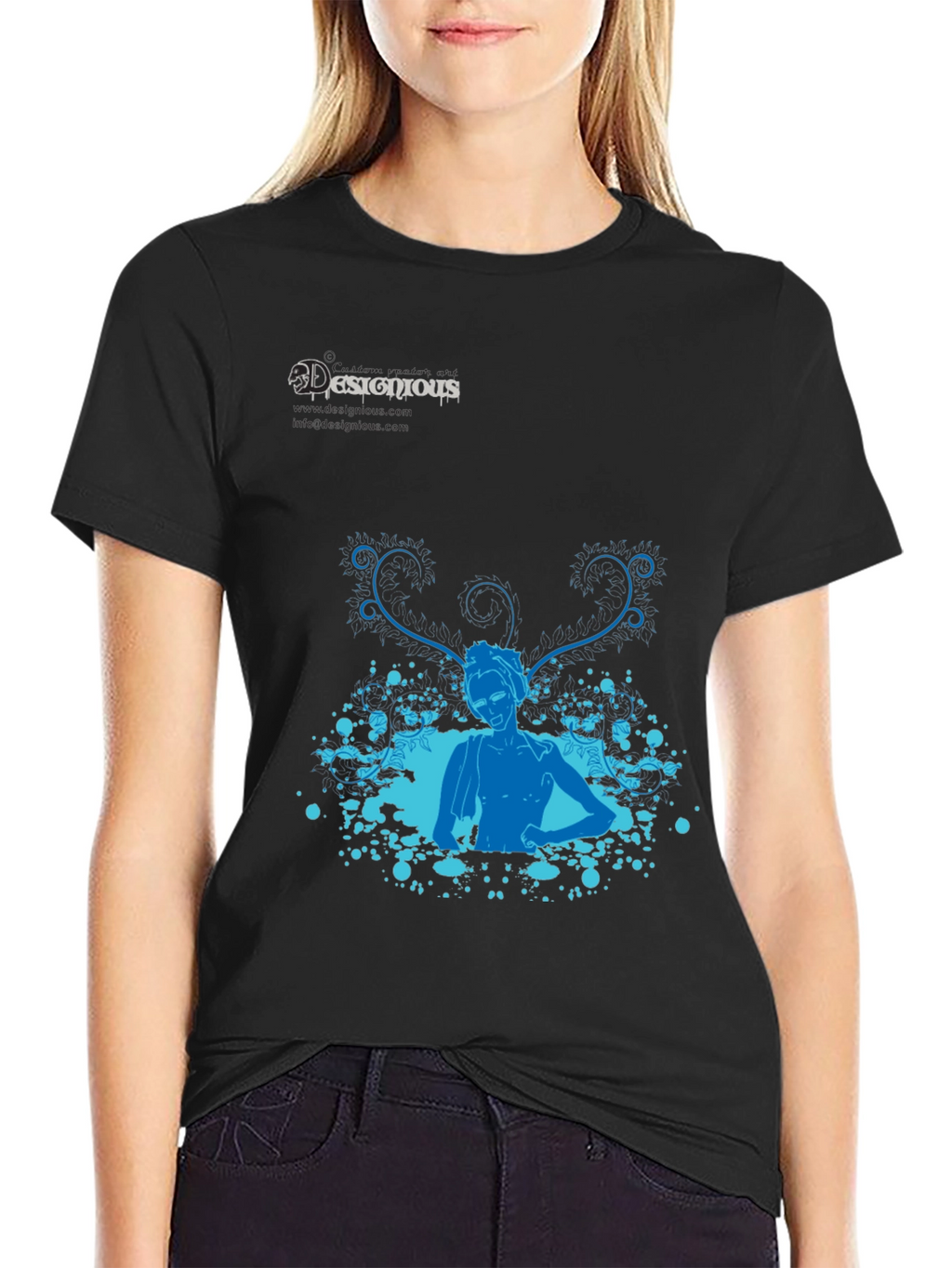 Stylish Black T-Shirt with Blue Design