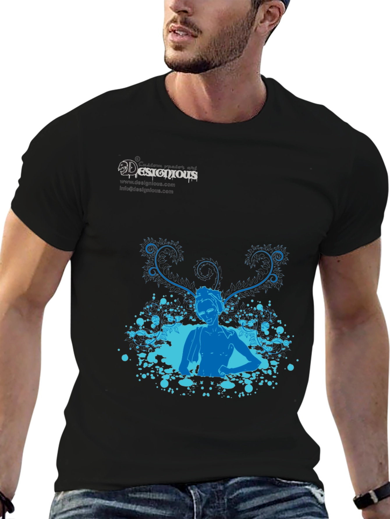 Stylish Black T-Shirt with Blue Design