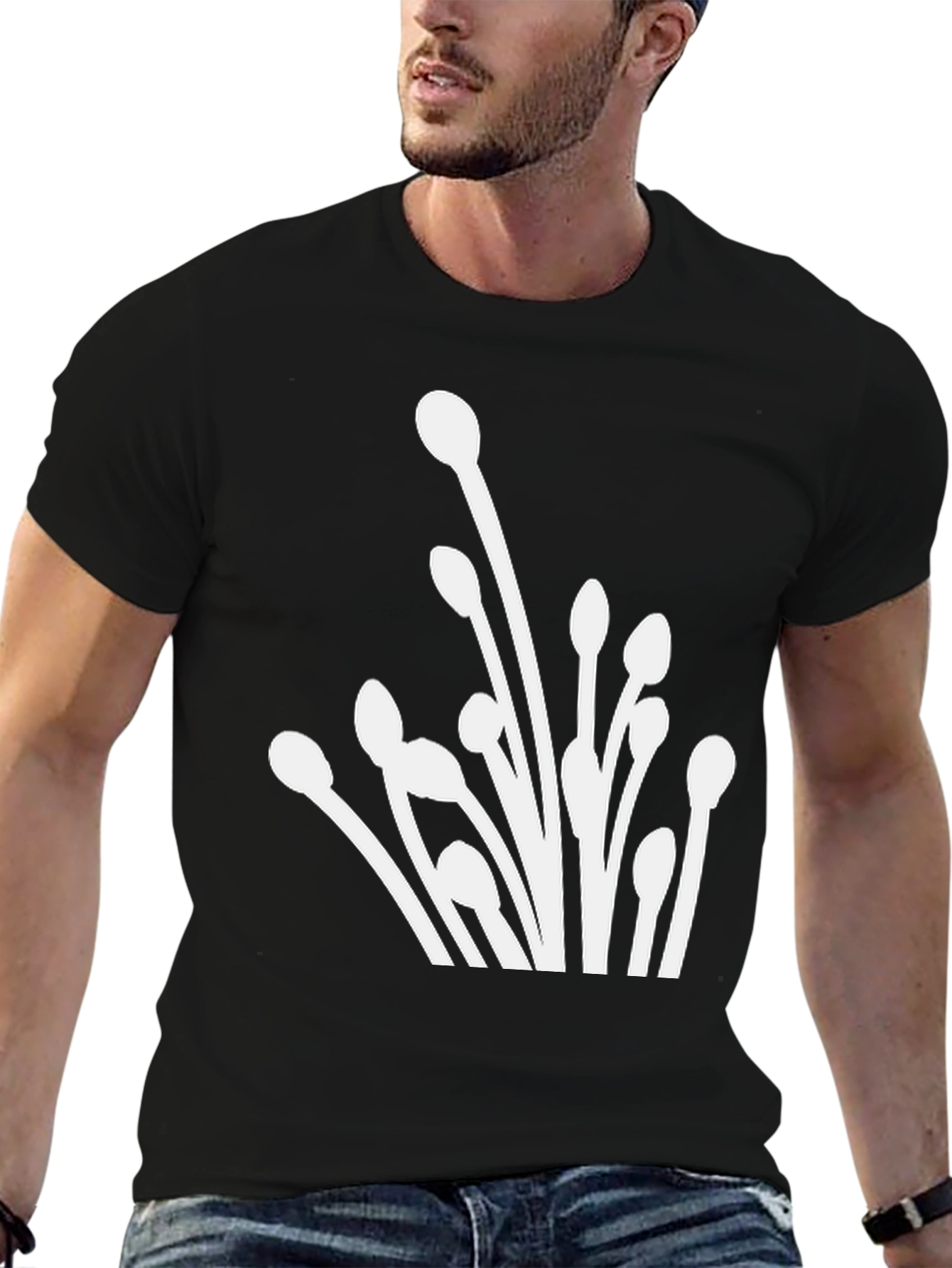 Abstract Floral Graphic Tee - Modern Black T-Shirt