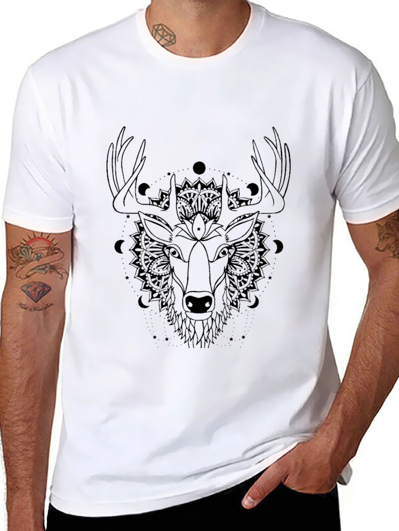 Mystic Deer Graphic Tee - Black Cotton