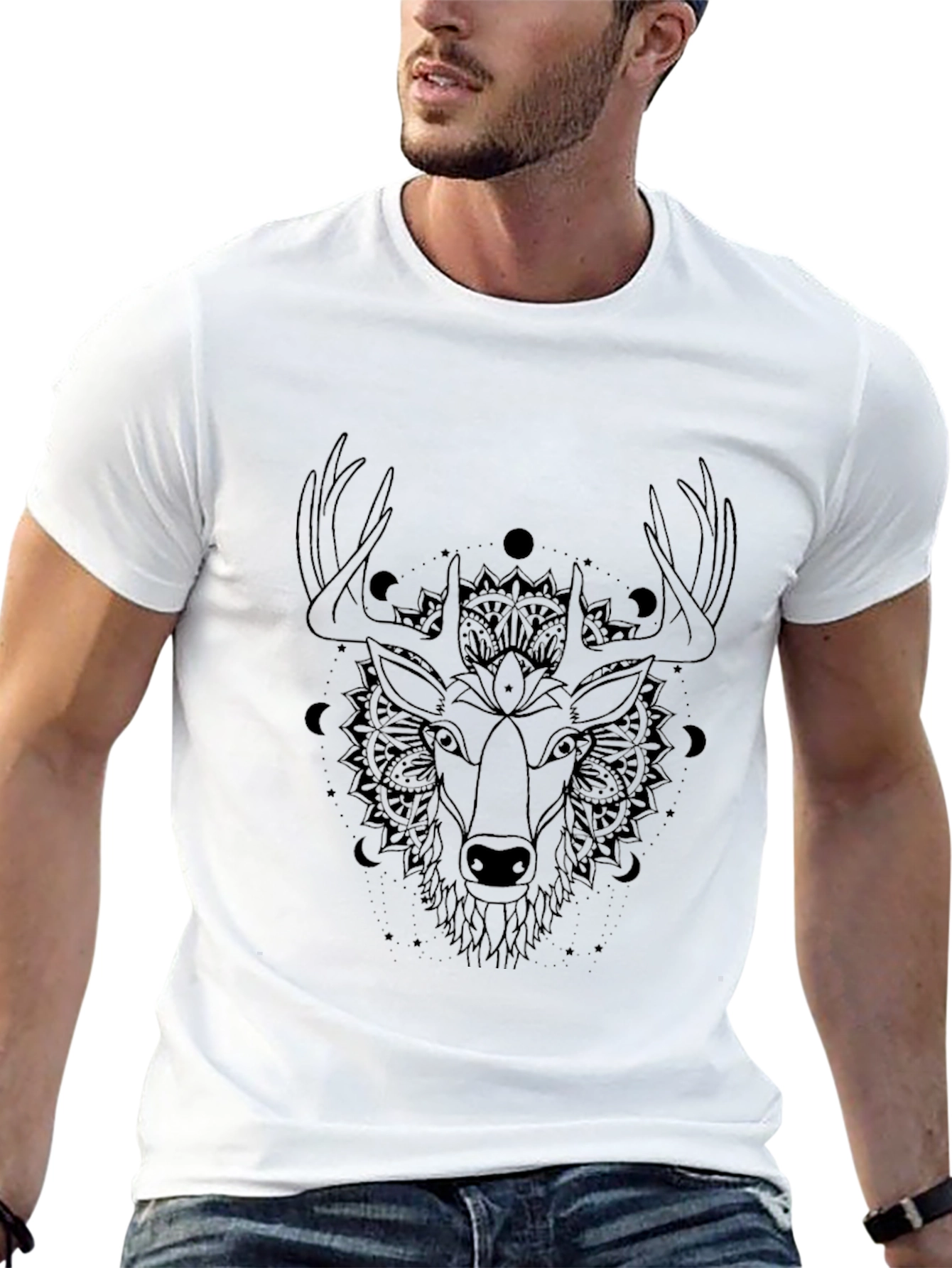 Mystic Deer Graphic Tee - Black Cotton