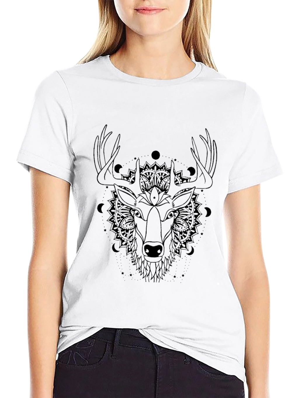 Mystic Deer Graphic Tee - Black Cotton