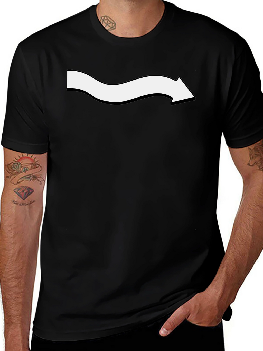 Mens Black T-Shirt with Wavy Arrow Design