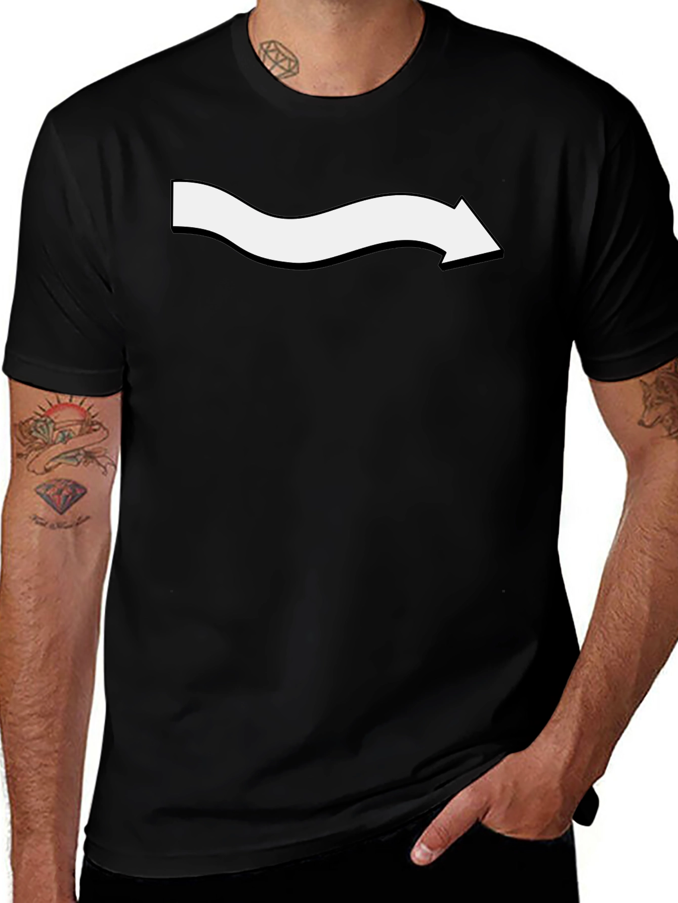 Mens Black T-Shirt with Wavy Arrow Design