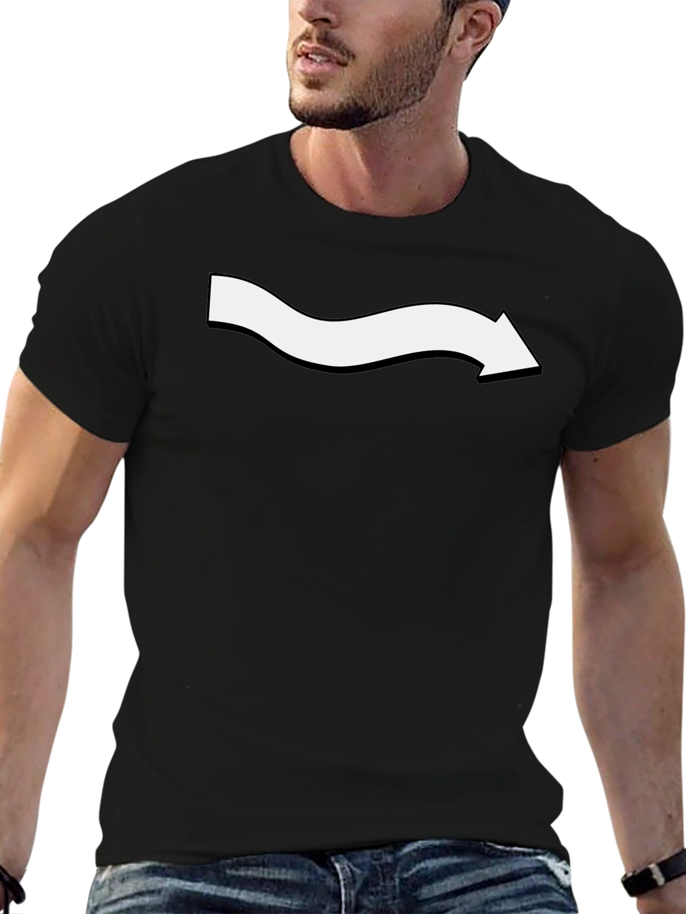 Mens Black T-Shirt with Wavy Arrow Design