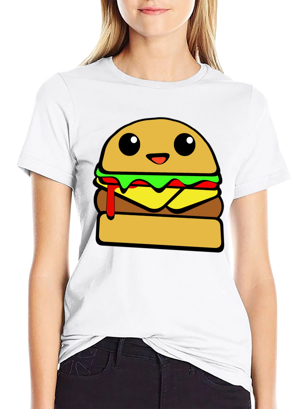 Cartoon Burger Graphic Tee - Unisex Casual T-Shirt