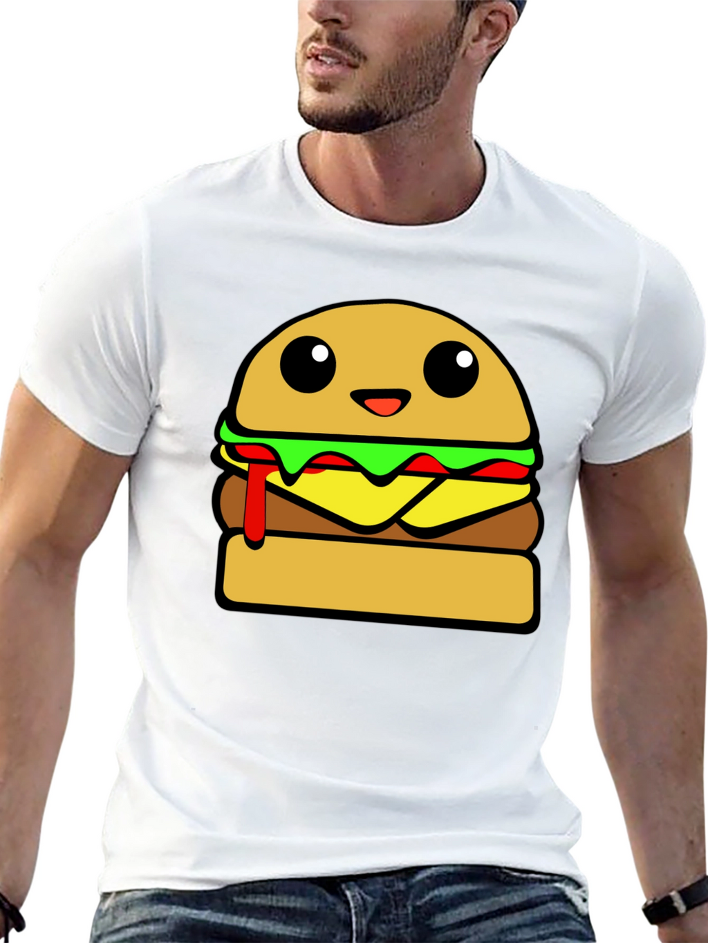 Cartoon Burger Graphic Tee - Unisex Casual T-Shirt