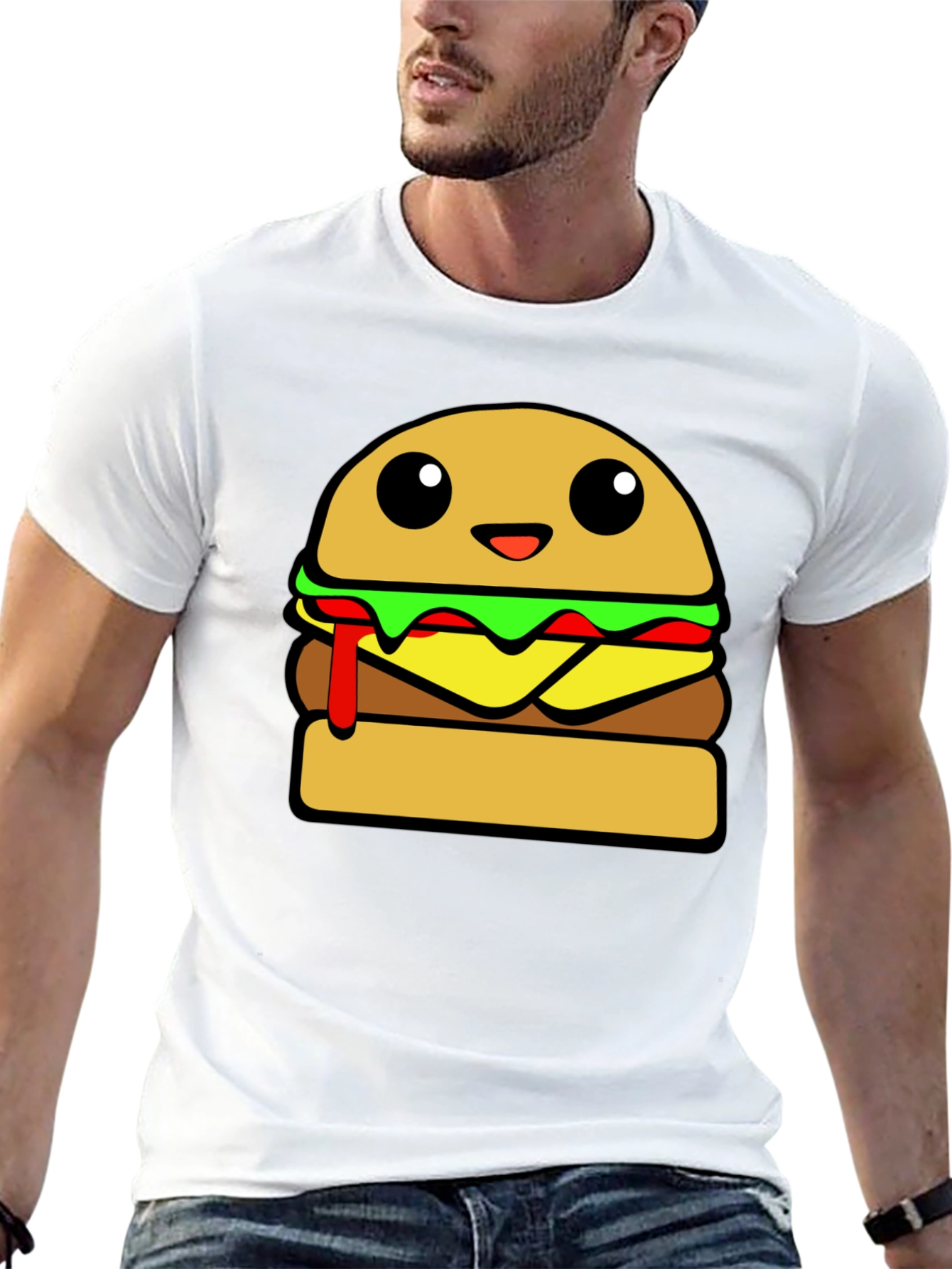 Cartoon Burger Graphic Tee - Unisex Casual T-Shirt