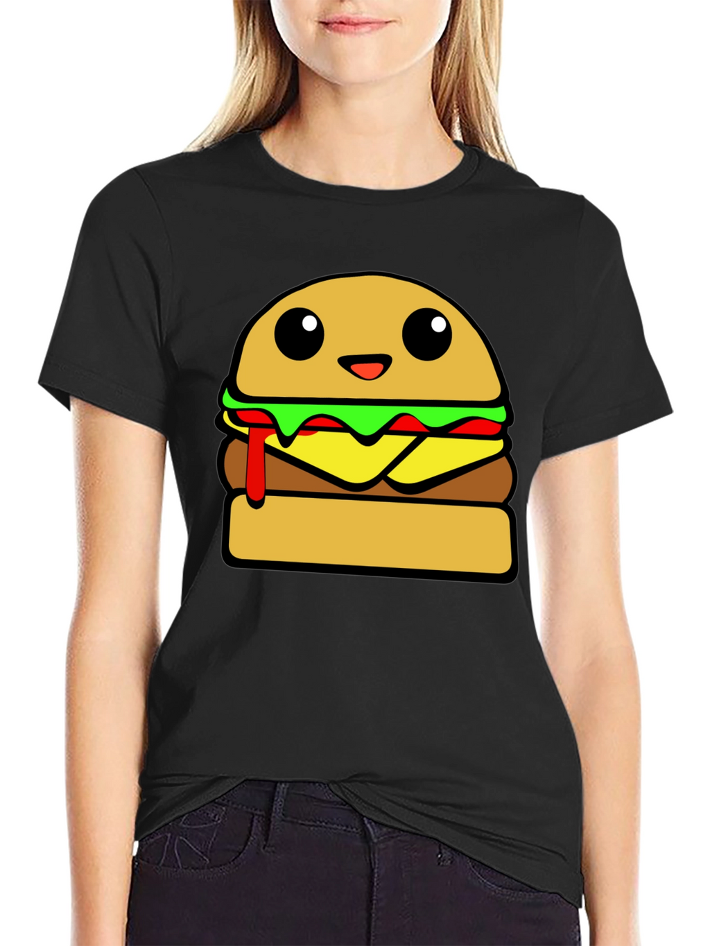 Cartoon Burger Graphic Tee - Unisex Casual T-Shirt