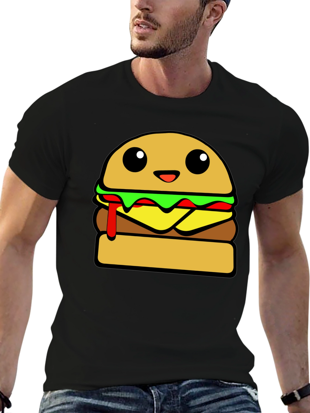 Cartoon Burger Graphic Tee - Unisex Casual T-Shirt