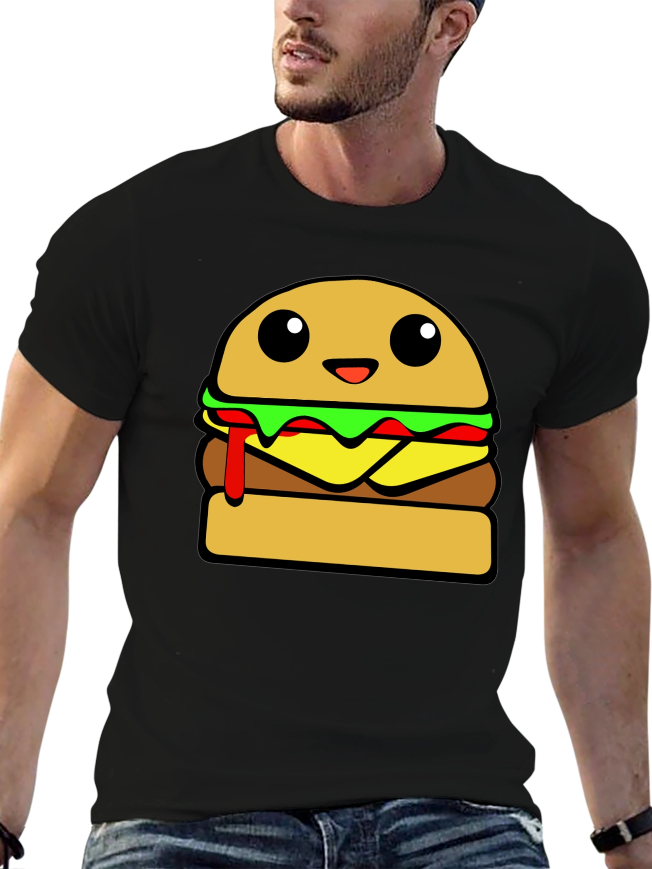 Cartoon Burger Graphic Tee - Unisex Casual T-Shirt