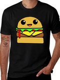 Cartoon Burger Graphic Tee - Unisex Casual T-Shirt