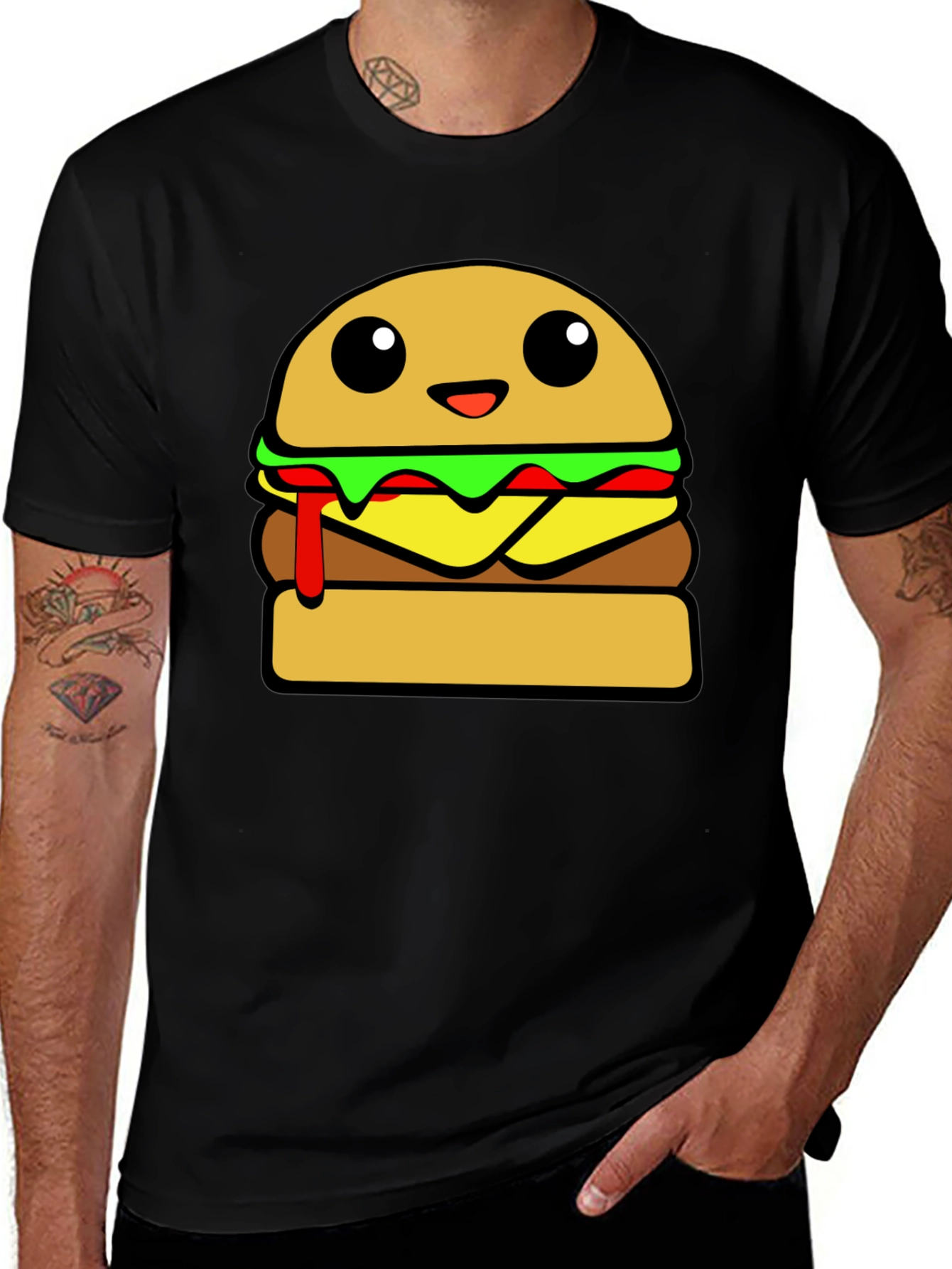 Cartoon Burger Graphic Tee - Unisex Casual T-Shirt
