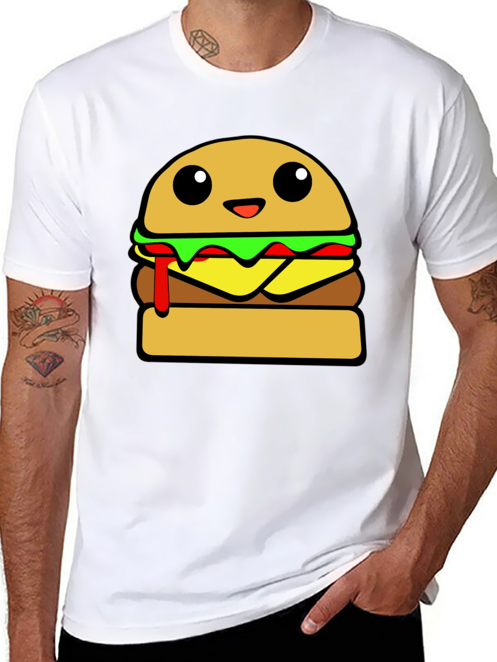 Cartoon Burger Graphic Tee - Unisex Casual T-Shirt