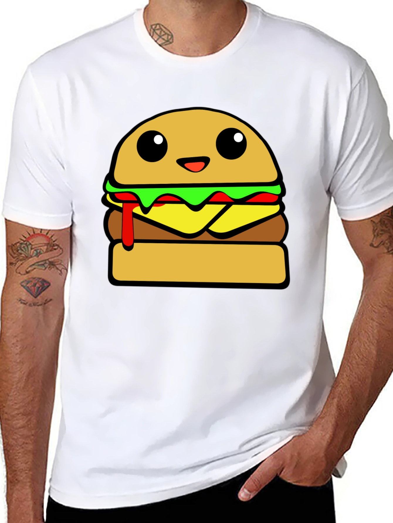 Cartoon Burger Graphic Tee - Unisex Casual T-Shirt
