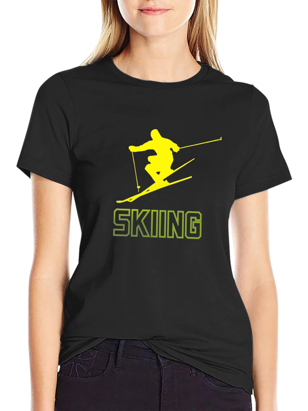 Skiing Graphic Tee - Black Cotton T-Shirt