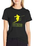 Skiing Graphic Tee - Black Cotton T-Shirt