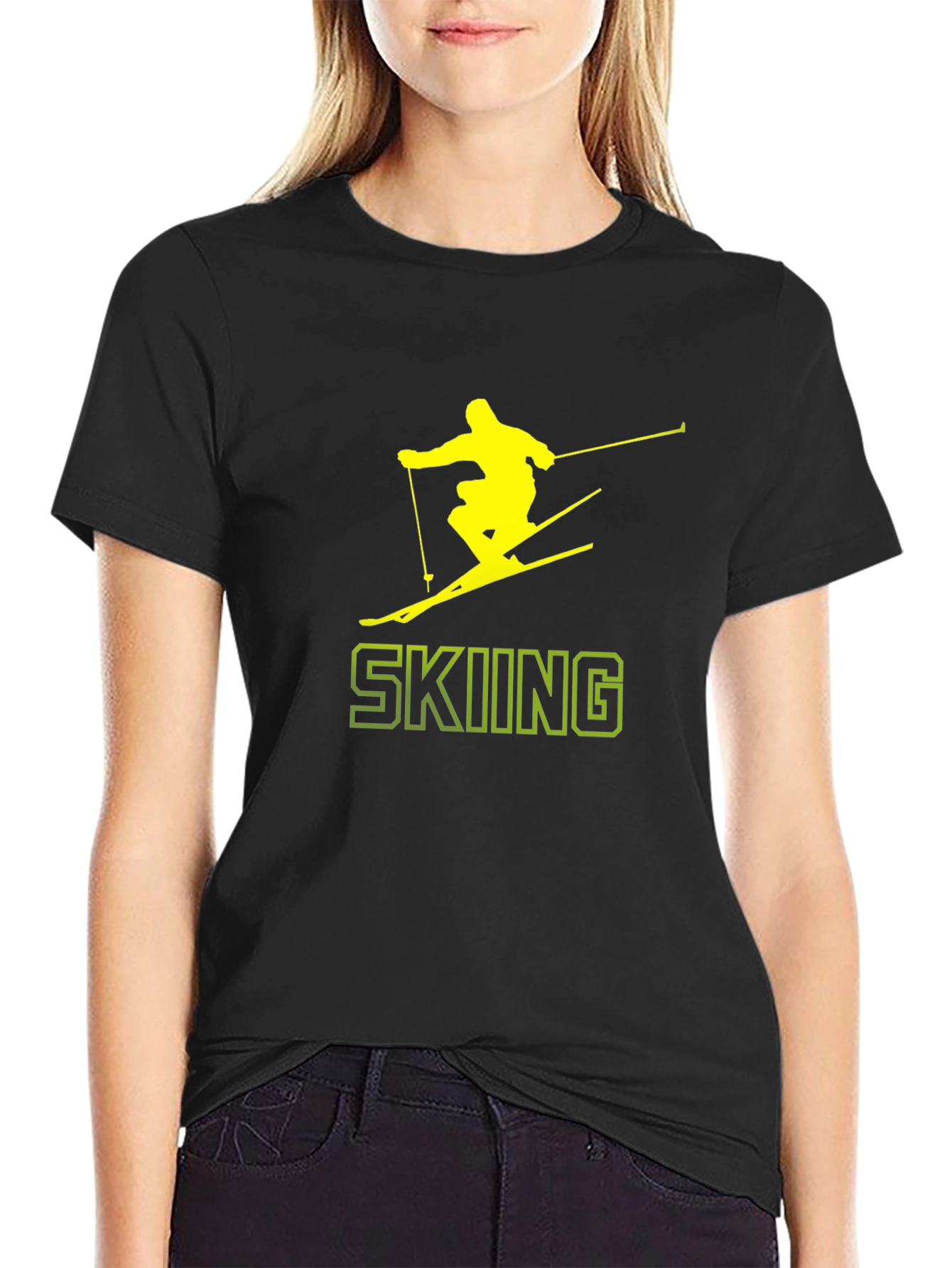 Skiing Graphic Tee - Black Cotton T-Shirt
