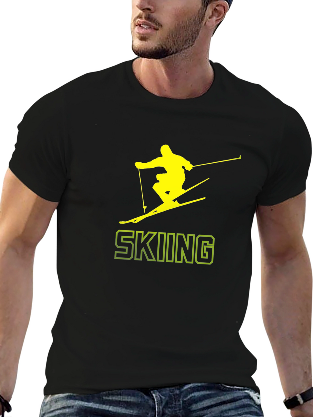 Skiing Graphic Tee - Black Cotton T-Shirt