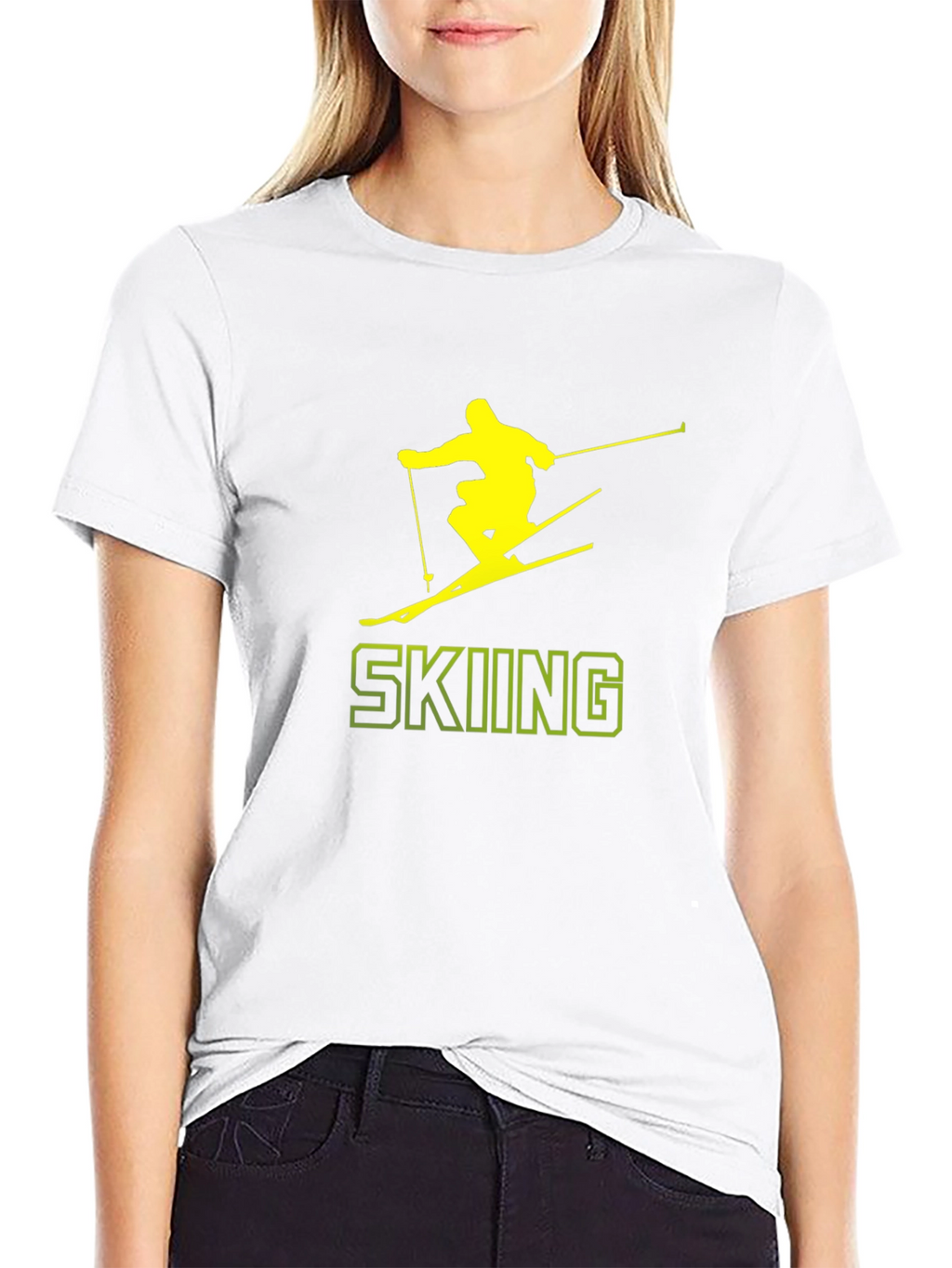 Skiing Graphic Tee - Black Cotton T-Shirt