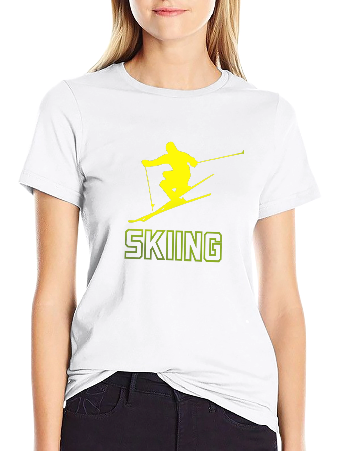 Skiing Graphic Tee - Black Cotton T-Shirt