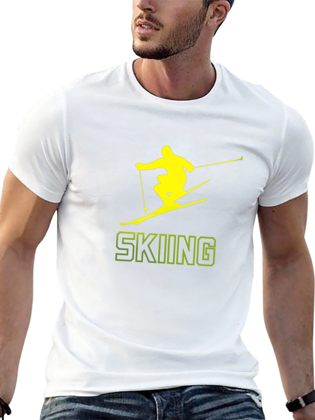 Skiing Graphic Tee - Black Cotton T-Shirt