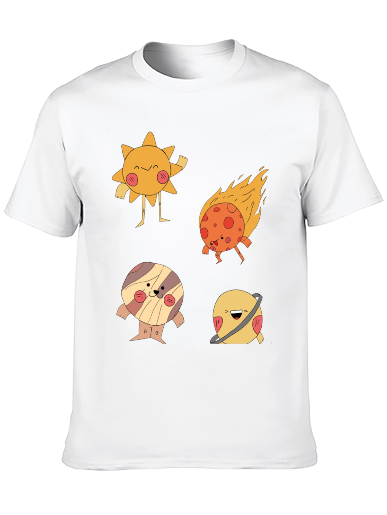 Cartoon Planet Print Black T-Shirt