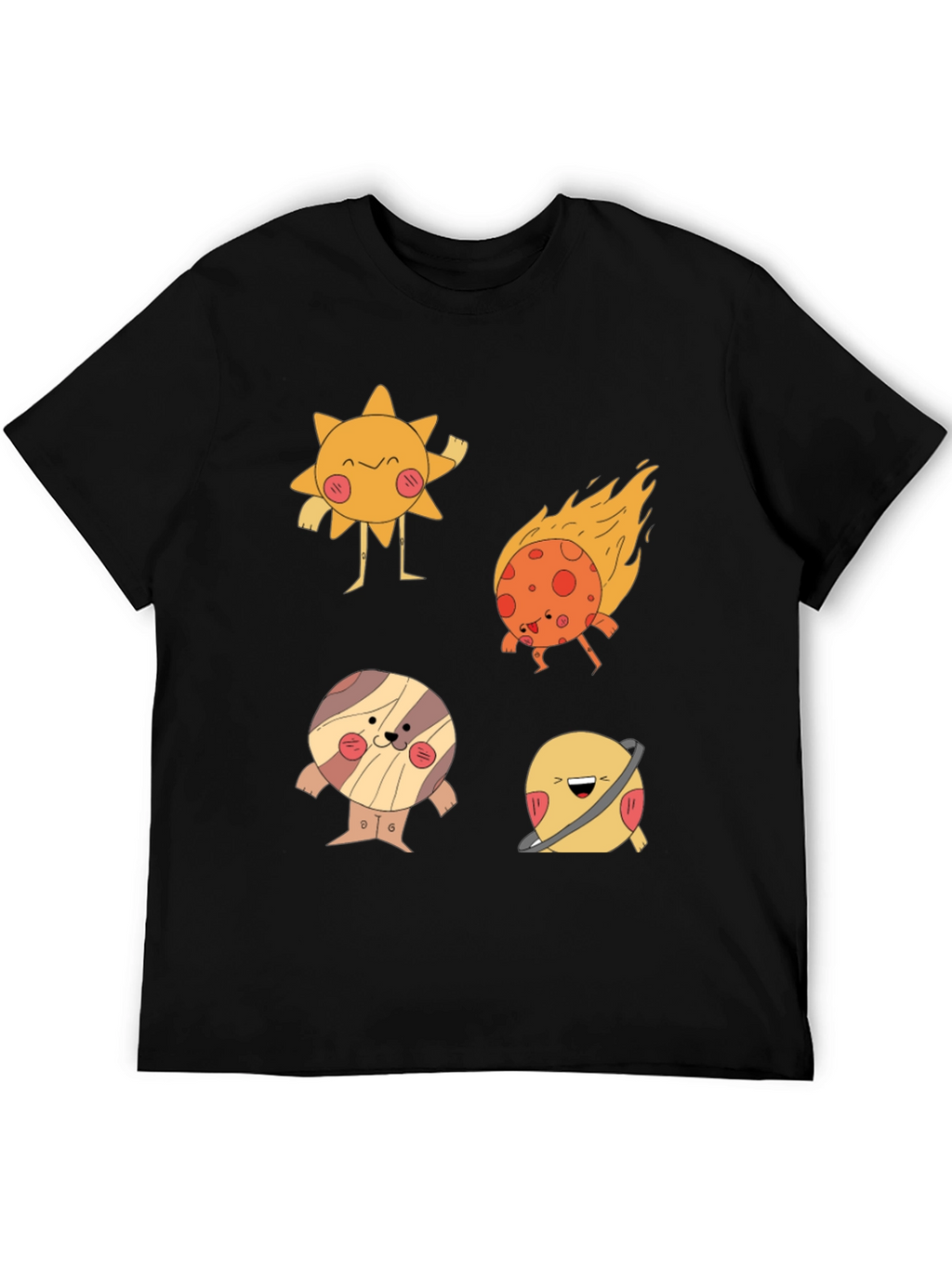 Cartoon Planet Print Black T-Shirt