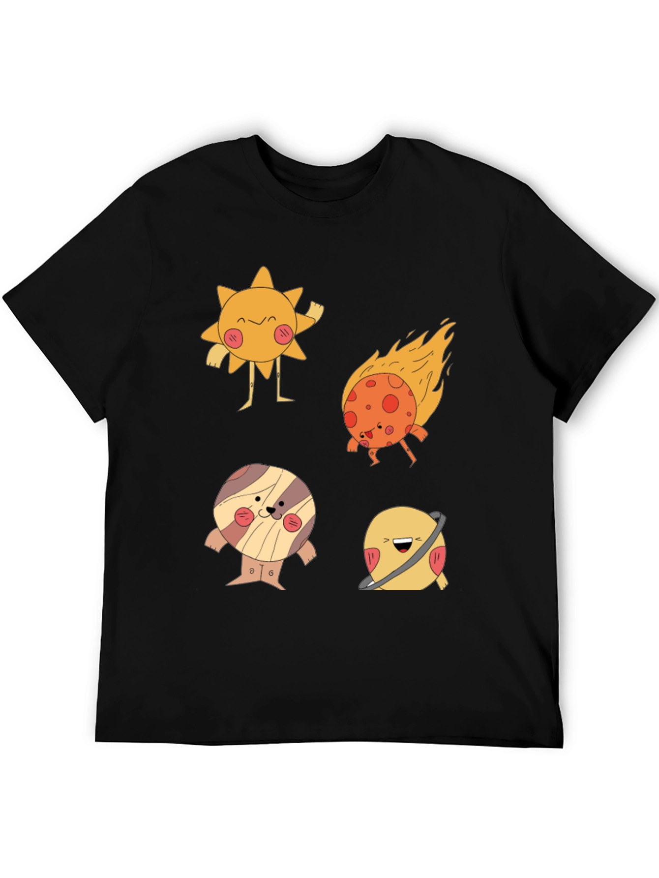 Cartoon Planet Print Black T-Shirt