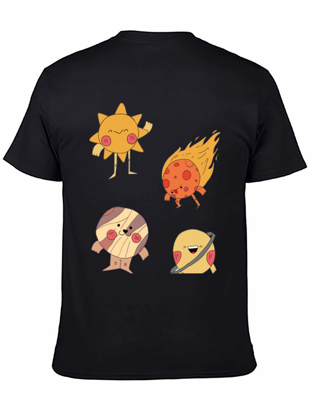 Cartoon Planet Print Black T-Shirt