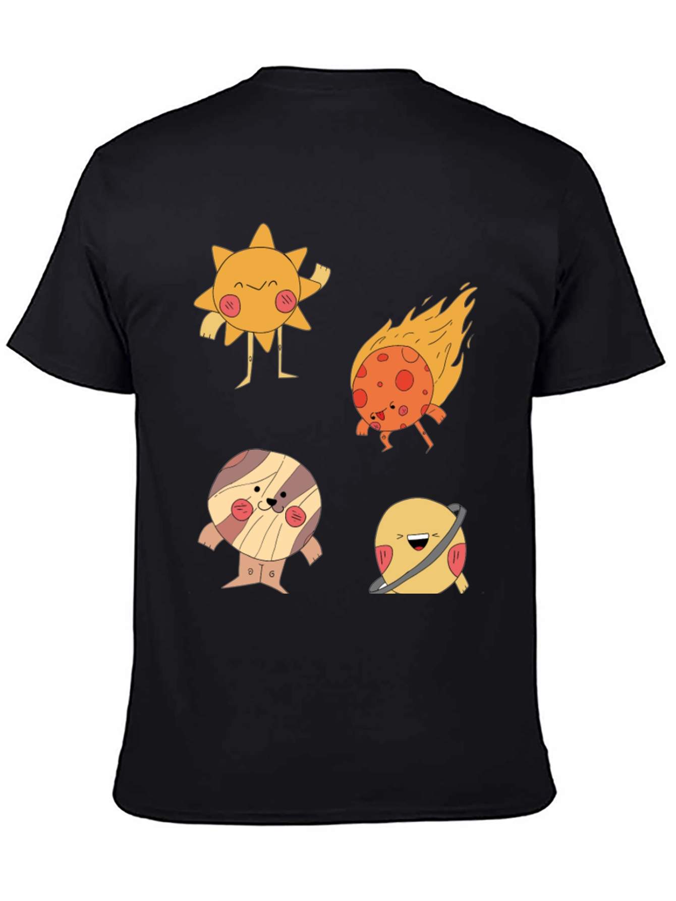 Cartoon Planet Print Black T-Shirt
