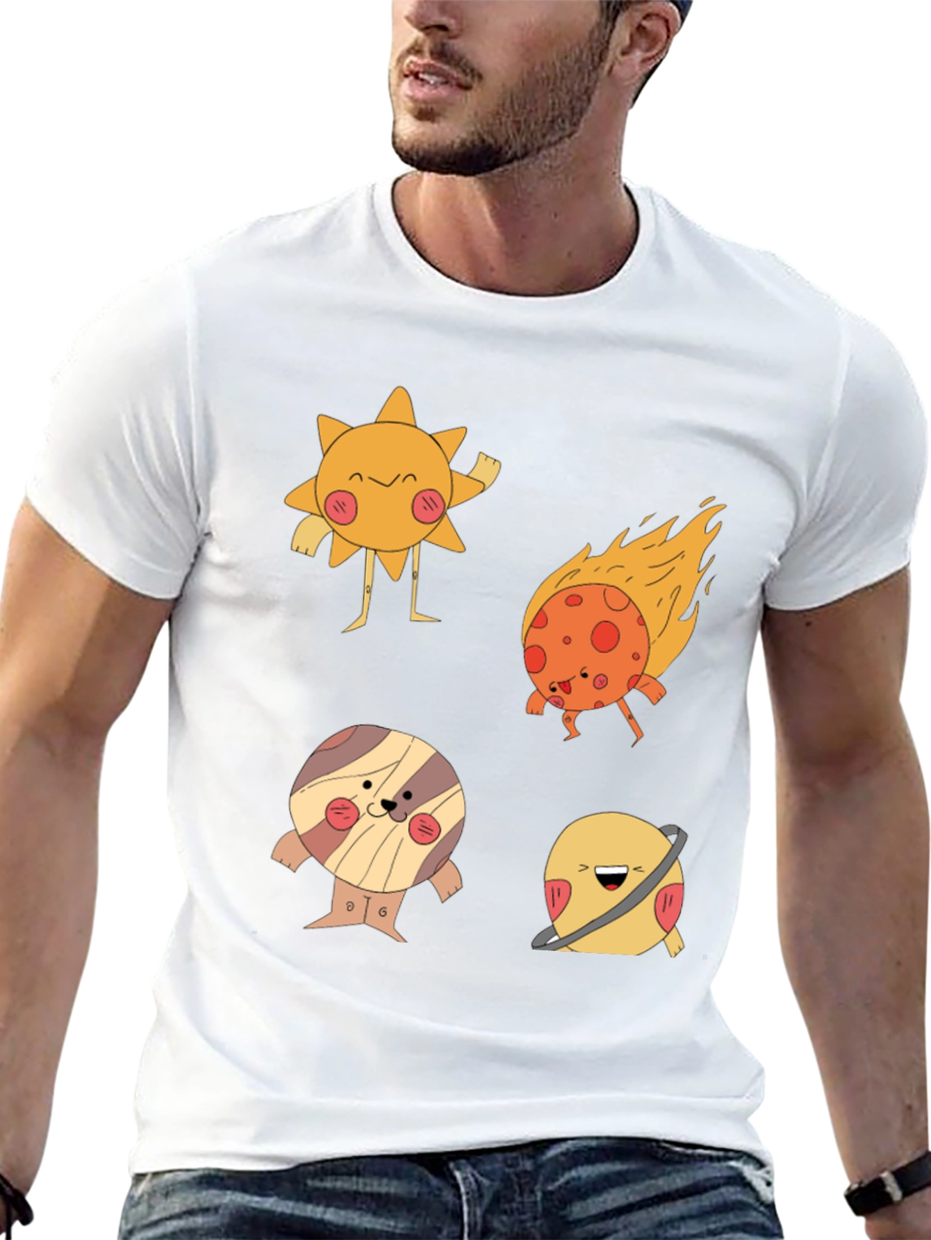 Cartoon Planet Print Black T-Shirt