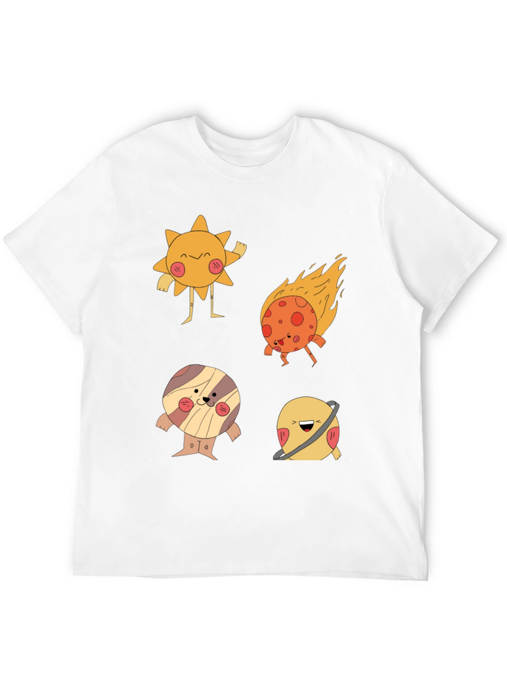 Cartoon Planet Print Black T-Shirt