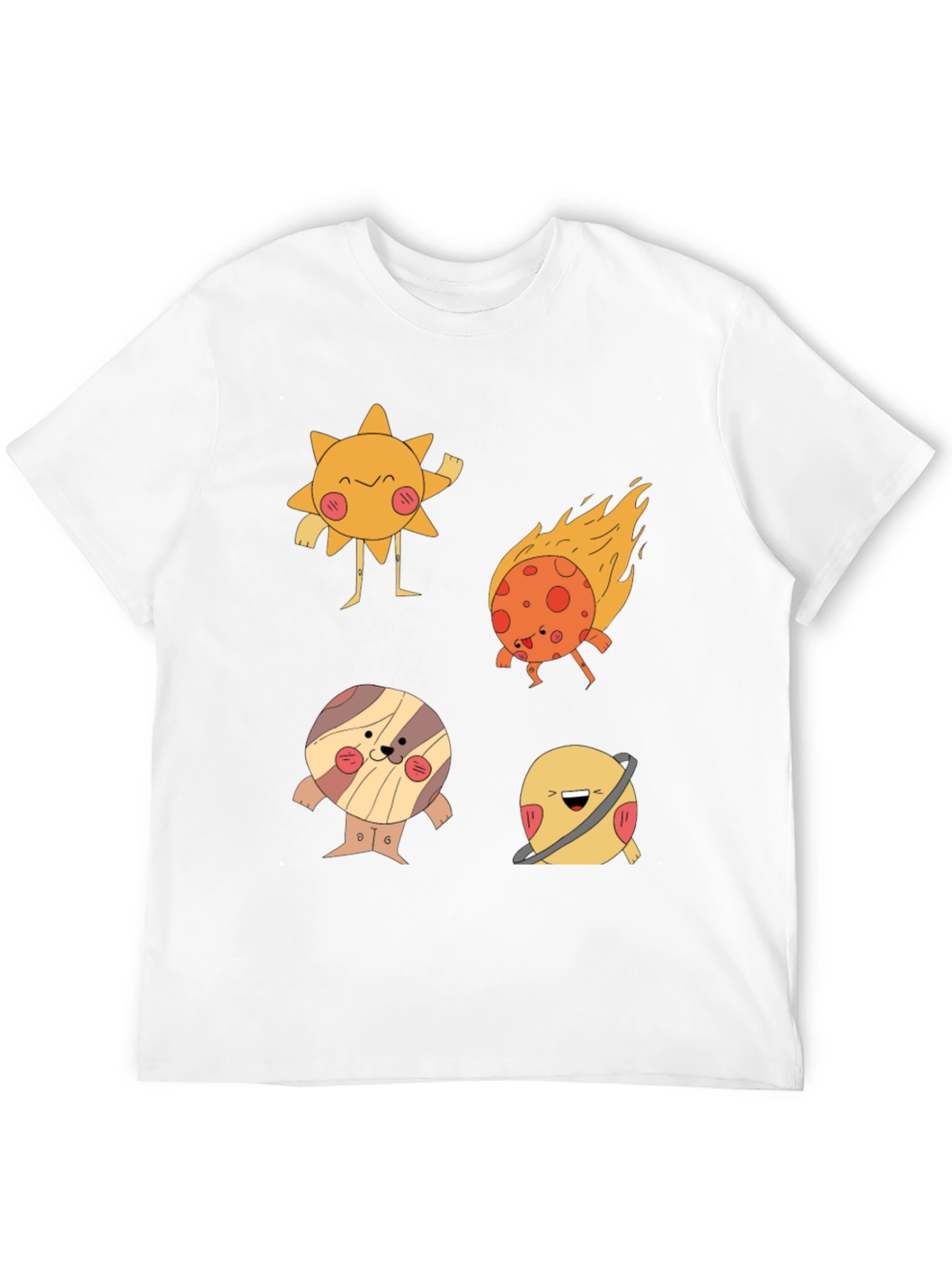 Cartoon Planet Print Black T-Shirt