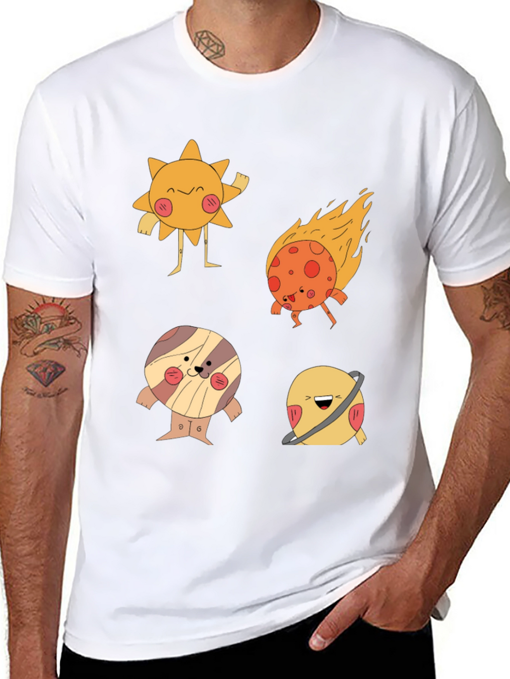 Cartoon Planet Print Black T-Shirt