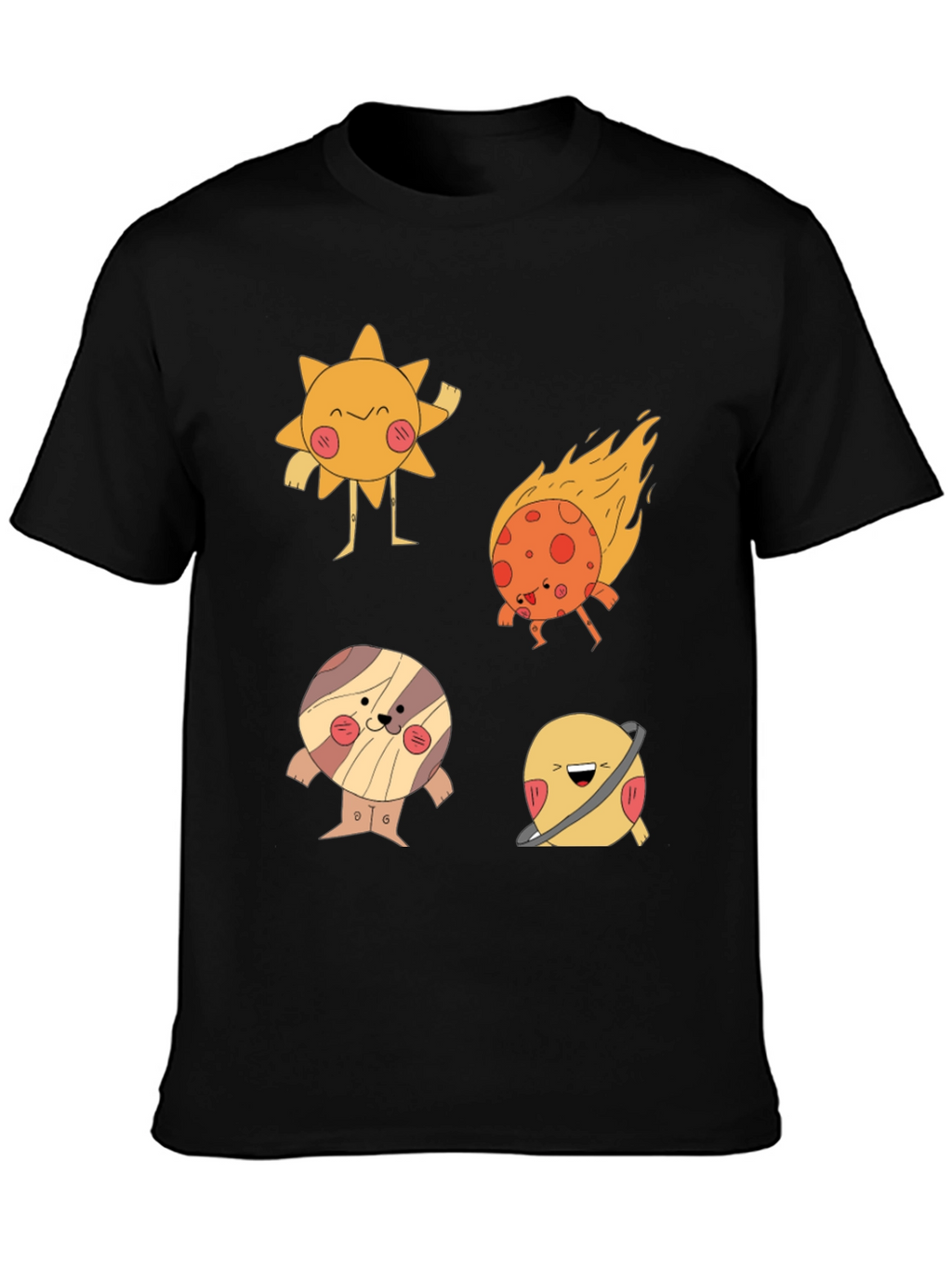 Cartoon Planet Print Black T-Shirt