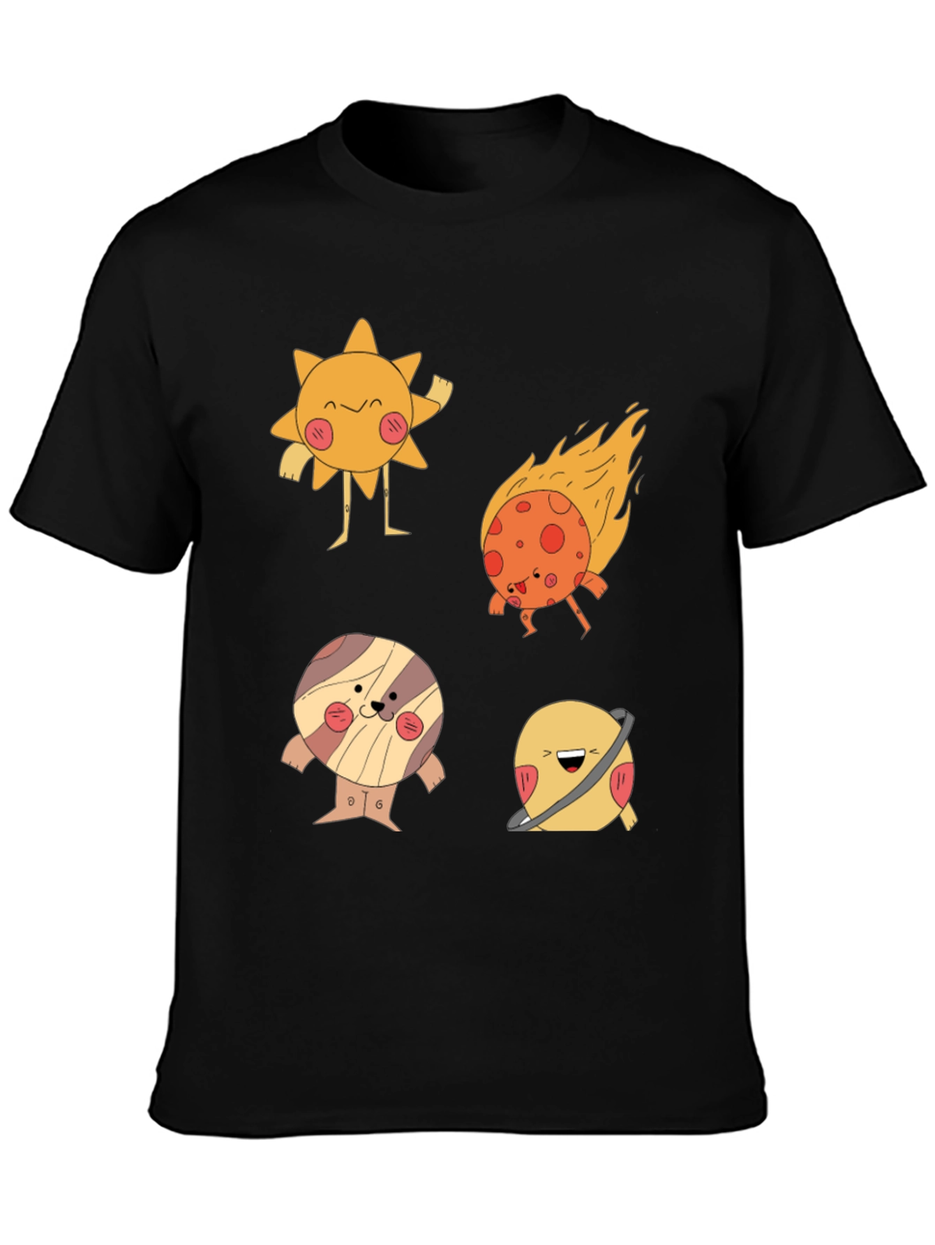 Cartoon Planet Print Black T-Shirt