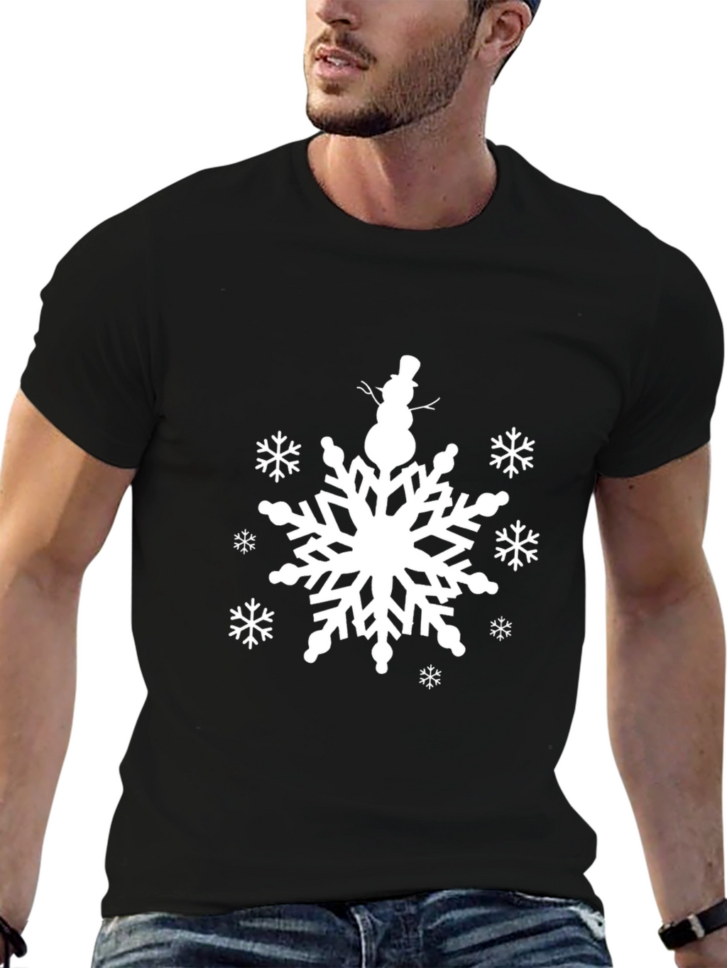 Snowflake Snowman Graphic Tee - Winter Holiday T-Shirt