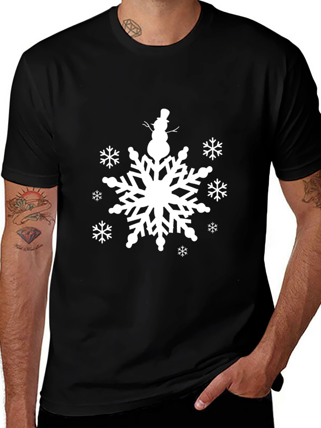Snowflake Snowman Graphic Tee - Winter Holiday T-Shirt