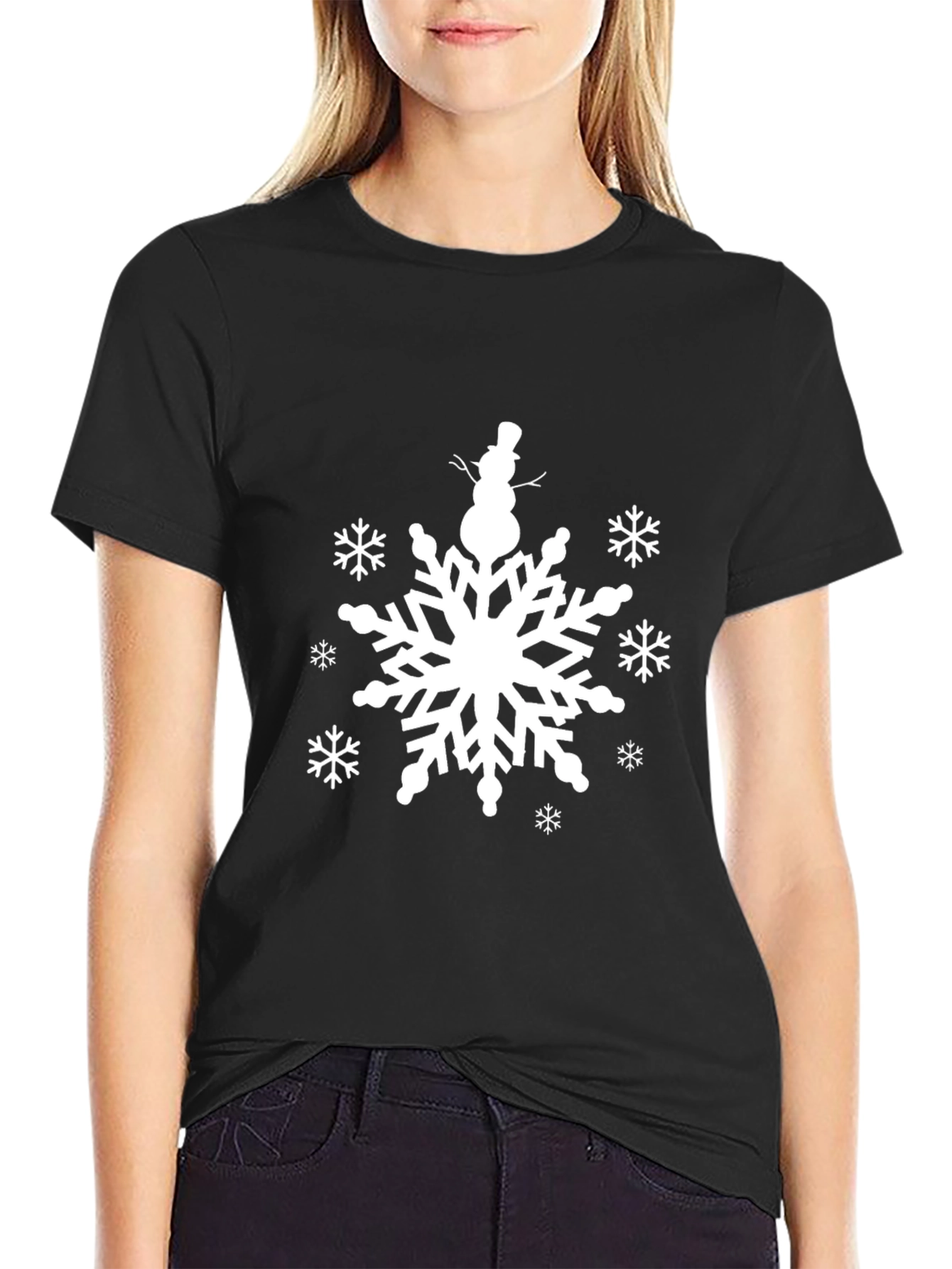 Snowflake Snowman Graphic Tee - Winter Holiday T-Shirt