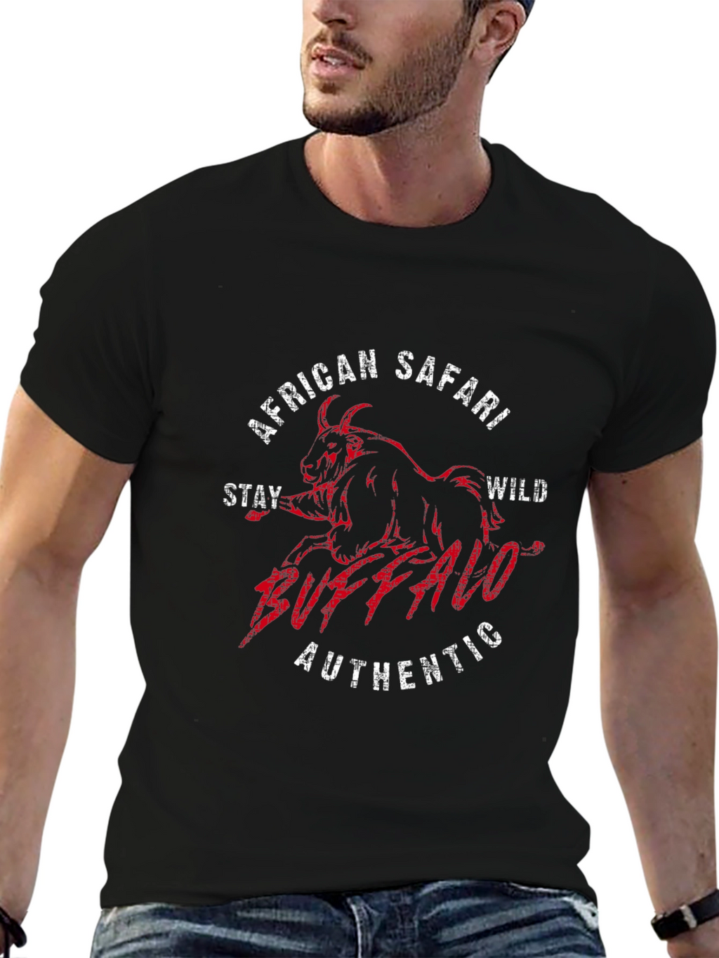 African Safari Buffalo Graphic T-Shirt - Black