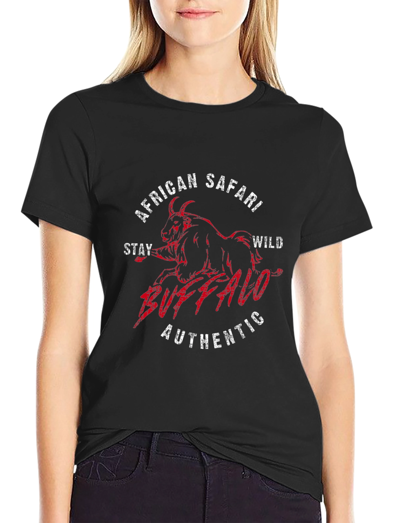 African Safari Buffalo Graphic T-Shirt - Black