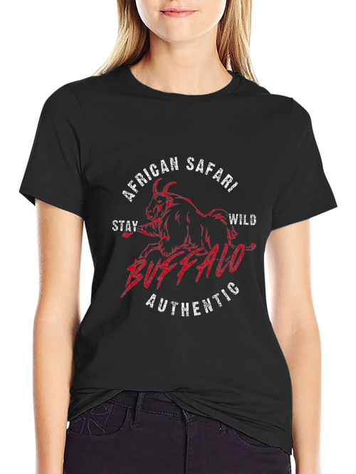 African Safari Buffalo Graphic T-Shirt - Black