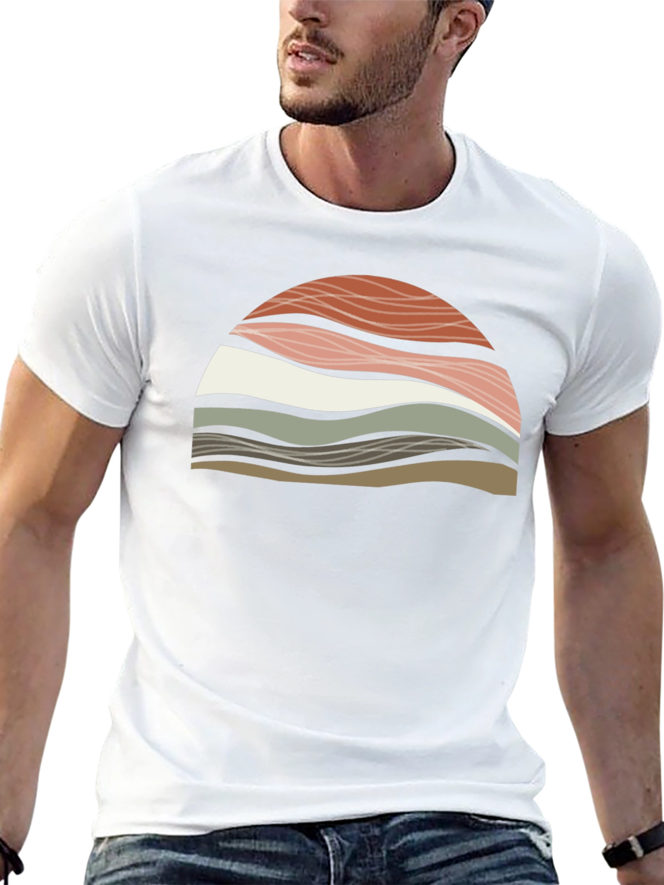 Abstract Wavy Graphic Print T-Shirt - Black