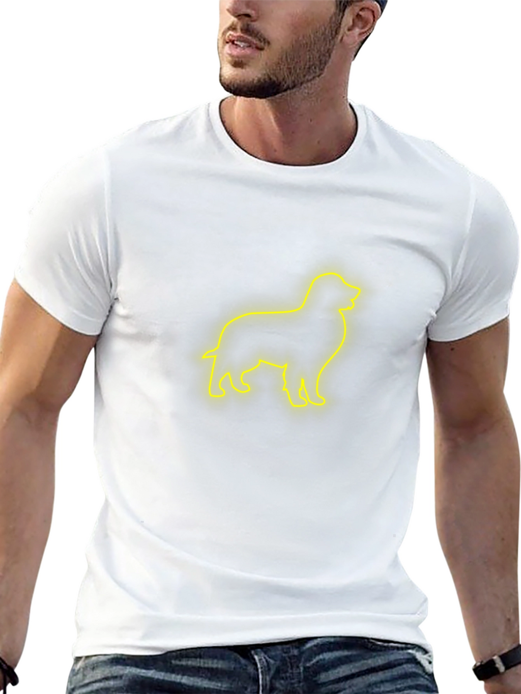 Neon Dog Outline T-Shirt – Minimalist Glow Dog Graphic Tee